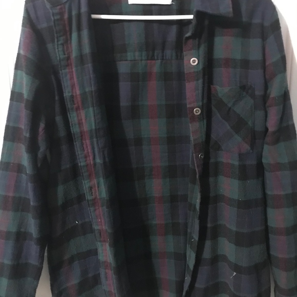 blue and green flannel with design on back - Picture 1 of 3